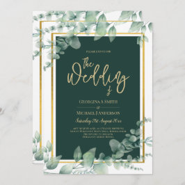 LeahG Eucalyptus Greenery Gold WEDDING QR CODE Kaart