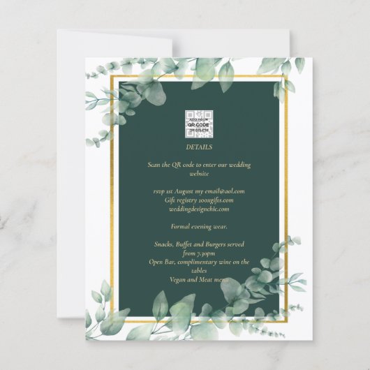 LeahG Eucalyptus Groene Bladeren Gouden TROUW QR C (Achterkant)