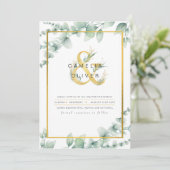 LeahG Eucalyptus Groene Bladeren Gouden TROUW QR C Kaart (Staand voorkant)