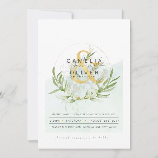 LeahG Eucalyptus Groenelementen Gouden Huwelijks-  Kaart (Voorkant)