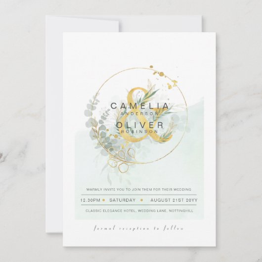 LeahG Eucalyptus Groenelementen Gouden Trouw QR CO Kaart (Voorkant)