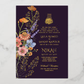 LeahG Floral Islamitische Moslim Bruiloft Nikah Bl Folie Uitnodiging (Voorkant)