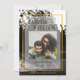 LeahG FOTO Huwelijk Zwart Goud INK Save Date Kaart
