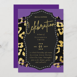 LeahG Glam Goud Paarse Dierafdrukken Bruiloftsborr Kaart