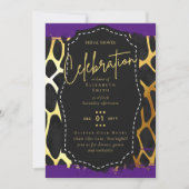 LeahG Glam Goud Paarse Dierafdrukken Bruiloftsborr Kaart (Voorkant)