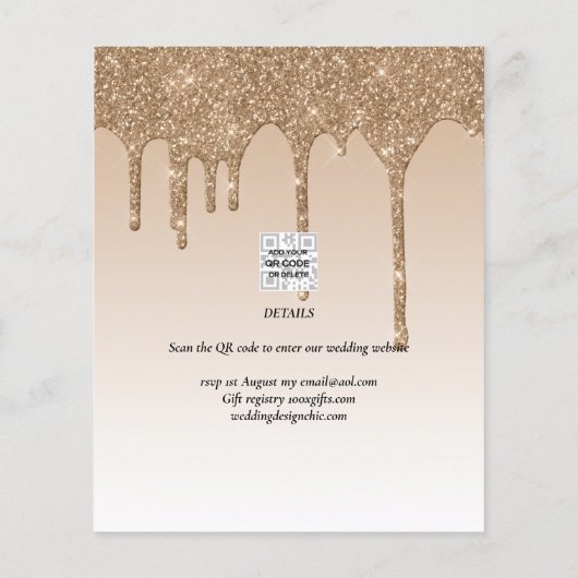 LeahG Glitter Drips Foto Overlay Trouw Uitnodiging Flyer (Achterkant)
