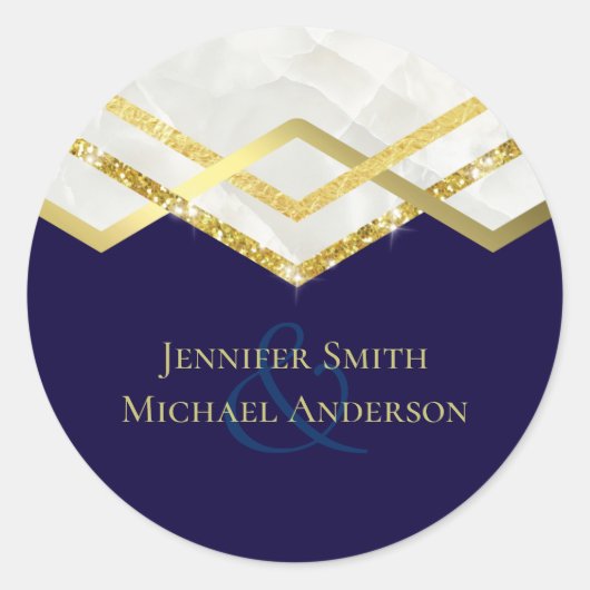 LeahG goedkope marine goud art deco trouw Ronde Sticker (Voorkant)
