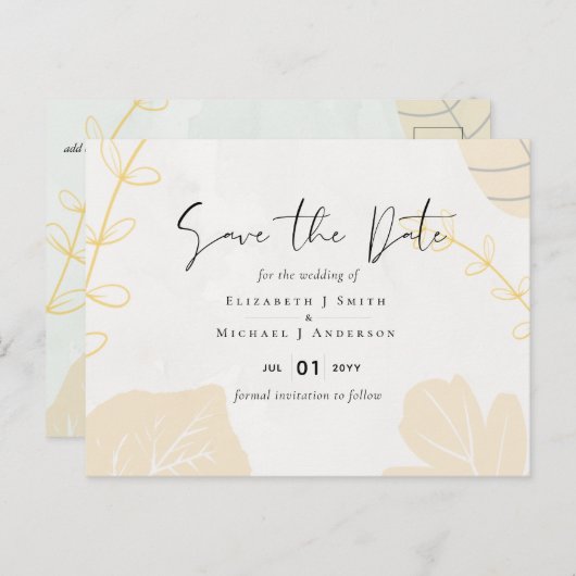 LeahG Gold Grey Abstract Wedding Save Dates Briefkaart (Voorkant / Achterkant)