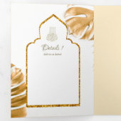 LeahG Goud Wit Islamitisch Moslim Bruiloft Uitnodi Drieluik Uitnodiging (Binnenzijde eerst)