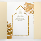 LeahG Goud Wit Islamitisch Moslim Bruiloft Uitnodi Drieluik Uitnodiging (Binnenkant midden)