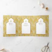 LeahG Goud Wit Islamitisch Moslim Bruiloft Uitnodi Drieluik Uitnodiging (Binnen)