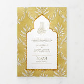 LeahG Goud Wit Islamitisch Moslim Bruiloft Uitnodi Drieluik Uitnodiging (Cover)