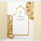 LeahG Goud Wit Islamitisch Moslim Bruiloft Uitnodi Drieluik Uitnodiging (Binnenkant midden)