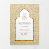 LeahG Goud Wit Islamitisch Moslim Bruiloft Uitnodi Drieluik Uitnodiging (Cover)