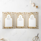 LeahG Goud Wit Islamitisch Moslim Bruiloft Uitnodi Drieluik Uitnodiging (Binnen)