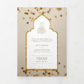 LeahG Goud Wit Islamitisch Moslim Bruiloft Uitnodi Drieluik Uitnodiging (Cover)