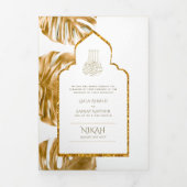 LeahG Goud Wit Islamitisch Moslim Bruiloft Uitnodi Drieluik Uitnodiging (Cover)