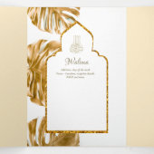 LeahG Goud Wit Islamitisch Moslim Bruiloft Uitnodi Drieluik Uitnodiging (Binnenkant midden)