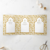 LeahG Goud Wit Islamitisch Moslim Bruiloft Uitnodi Drieluik Uitnodiging (Binnen)