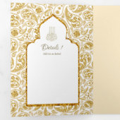 LeahG Goud Wit Islamitisch Moslim Bruiloft Uitnodi Drieluik Uitnodiging (Binnenzijde eerst)