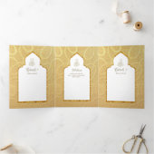 LeahG Goud Wit Islamitisch Moslim Bruiloft Uitnodi Drieluik Uitnodiging (Binnen)