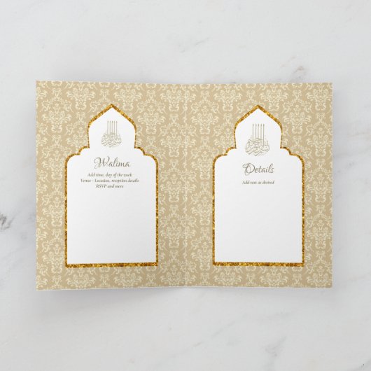 LeahG Goud Wit Islamitisch Moslim Bruiloft Uitnodi Kaart (Binnen)