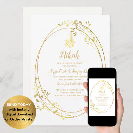 LeahG Goud Wit Islamitisch Moslim Bruiloft Uitnodi Kaart