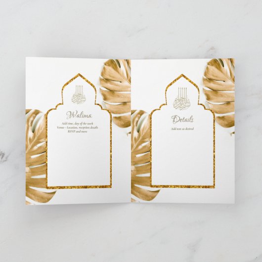 LeahG Goud Wit Islamitisch Moslim Bruiloft Uitnodi Kaart (Binnen)