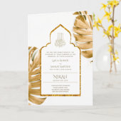 LeahG Goud Wit Islamitisch Moslim Bruiloft Uitnodi Kaart (Gele Bloem)