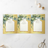 LeahG Gouden Witte Islamitische Moslim Trouwkaarte Drieluik Uitnodiging (Binnen)