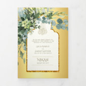 LeahG Gouden Witte Islamitische Moslim Trouwkaarte Drieluik Uitnodiging (Cover)