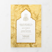 LeahG Gouden Witte Islamitische Moslim Trouwkaarte Drieluik Uitnodiging (Cover)