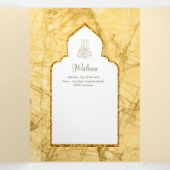 LeahG Gouden Witte Islamitische Moslim Trouwkaarte Drieluik Uitnodiging (Binnenkant midden)