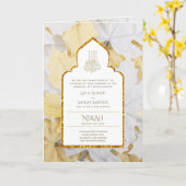 LeahG Gouden Witte Islamitische Moslim Trouwkaarte Kaart (Gele Bloem)