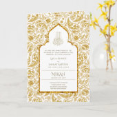 LeahG Gouden Witte Islamitische Moslim Trouwkaarte Kaart (Gele Bloem)