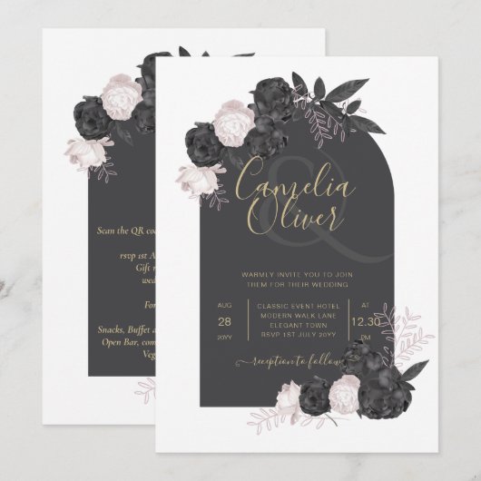 LeahG Gray Roses Modern Herfst Winter Wedding Kaart (Voorkant / Achterkant)