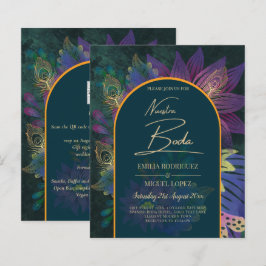 LeahG Green Paars Gold JEWEL TONES Wedding INVITE