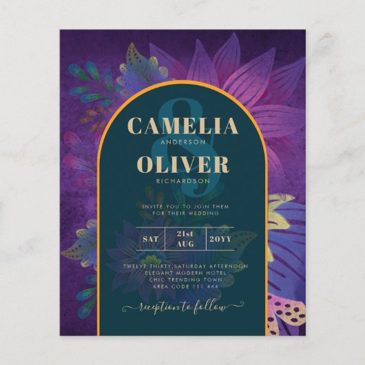 LeahG Green Paars Gold JEWEL TONES Wedding INVITE (Voorkant)