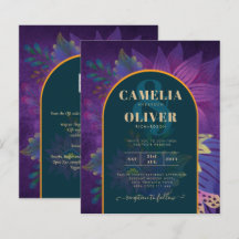 LeahG Green Paars Gold JEWEL TONES Wedding INVITE
