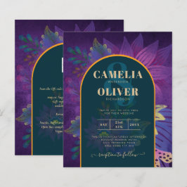 LeahG Green Paars Gold JEWEL TONES Wedding INVITE