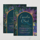 LeahG Green Paars Gold JEWEL TONES Wedding INVITE (Voorkant / Achterkant)