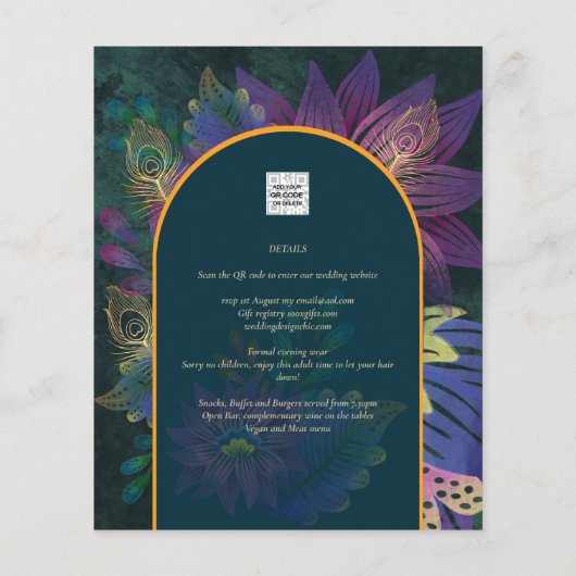 LeahG Green Paars Gold JEWEL TONES Wedding INVITE (Achterkant)