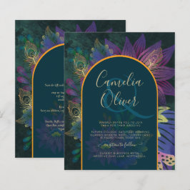 LeahG Green Paars Gold JEWEL TONES Wedding INVITE