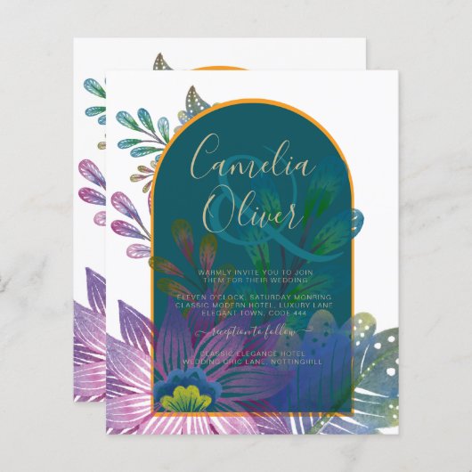 LeahG Green Paars Gold JEWEL TONES Wedding INVITE (Voorkant / Achterkant)