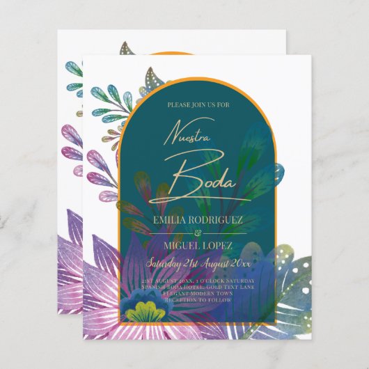 LeahG Green Paars Gold JEWEL TONES Wedding INVITE (Voorkant / Achterkant)