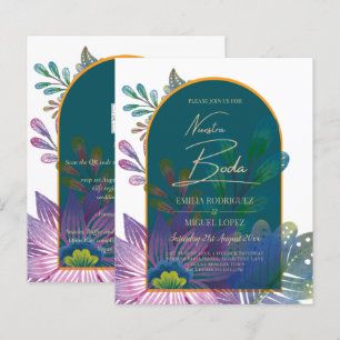 LeahG Green Paars Gold JEWEL TONES Wedding INVITE