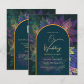 LeahG Green Paars Gold JEWEL TONES Wedding INVITE (Voorkant / Achterkant)