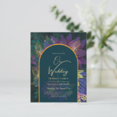 LeahG Green Paars Gold JEWEL TONES Wedding INVITE (Staand voorkant)
