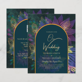 LeahG Green Paars Gold JEWEL TONES Wedding INVITE