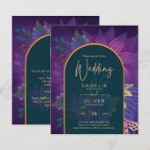 LeahG Green Paars Gold JEWEL TONES Wedding INVITE (Voorkant / Achterkant)